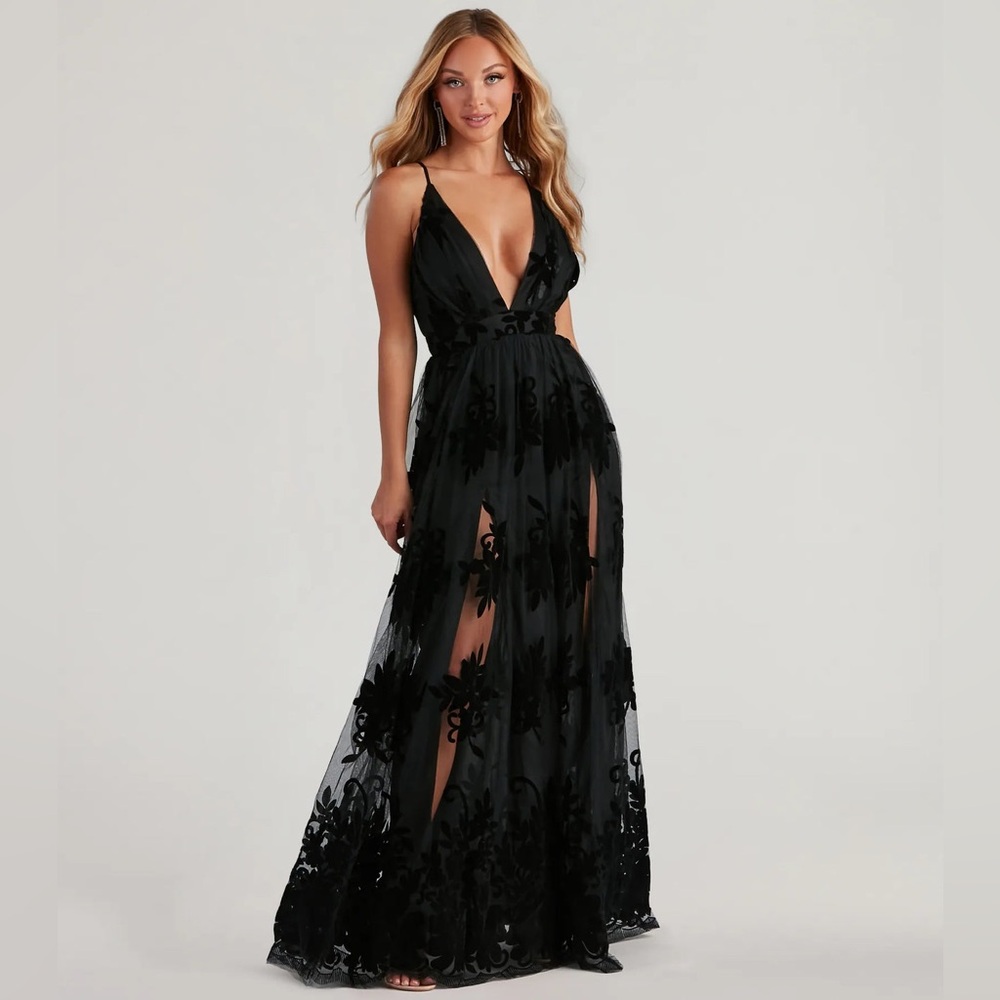 Morgan Formal Flocked Velvet Dress